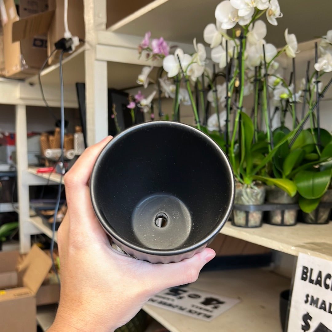 4” Black Ceramic Pot with Drainage Hole