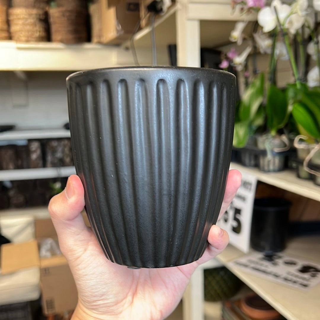 4” Black Ceramic Pot with Drainage Hole